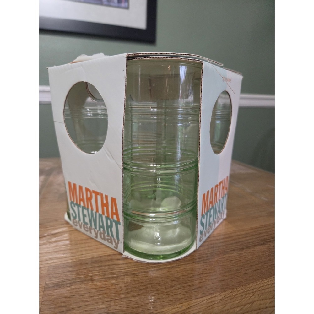 Martha Stewart Everyday Green Glass Ribbed Drinking Glasses Ribbed Set Of 4
